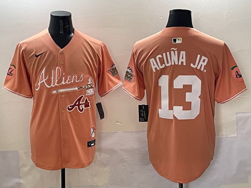 Men Atlanta Braves #13 Acuna jr Orange Five generations Joint Name 2025 Nike MLB Jersey style 9